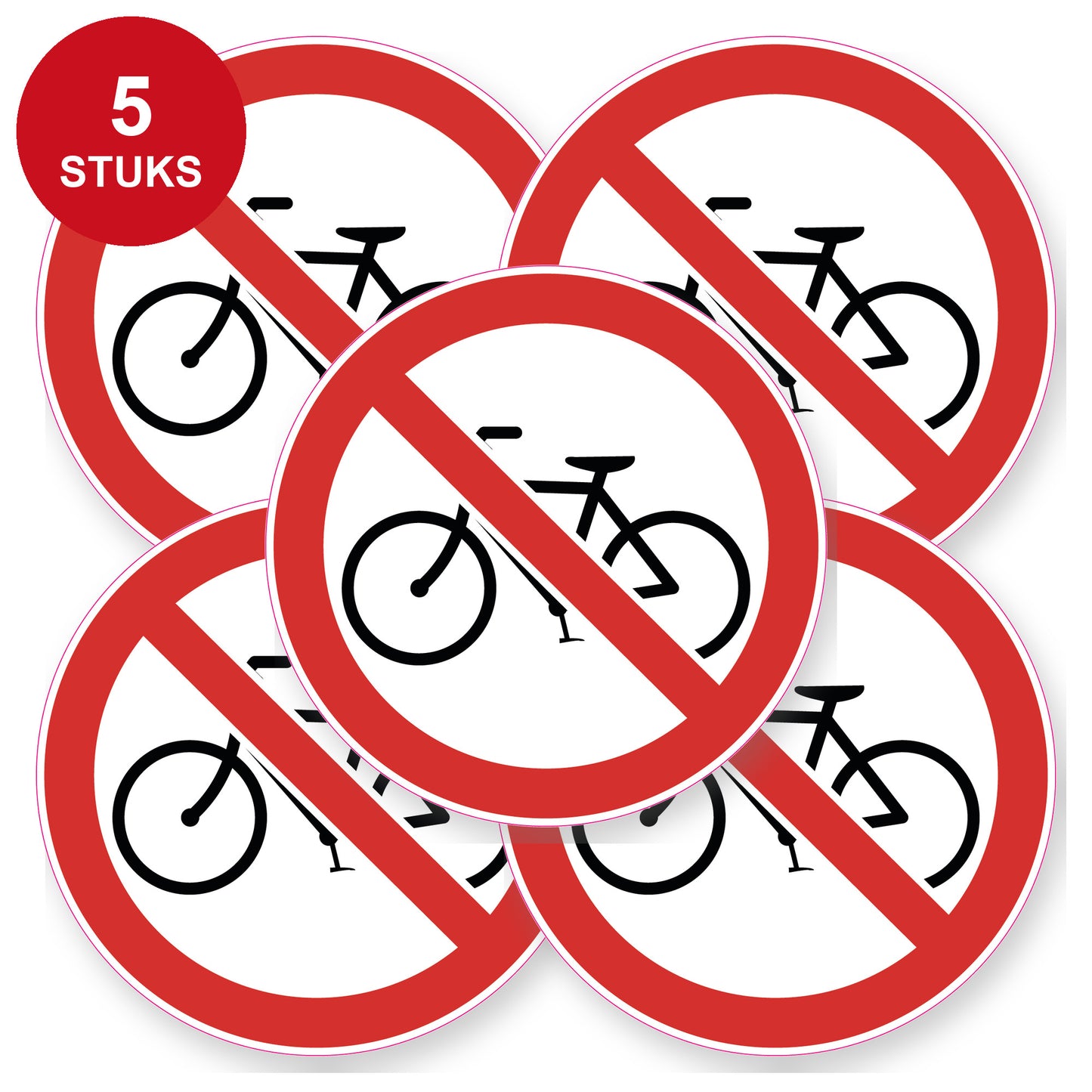 Geen fietsen plaatsen sticker | 5 stuks van 20 cm | Verbodssticker - 5 stuks