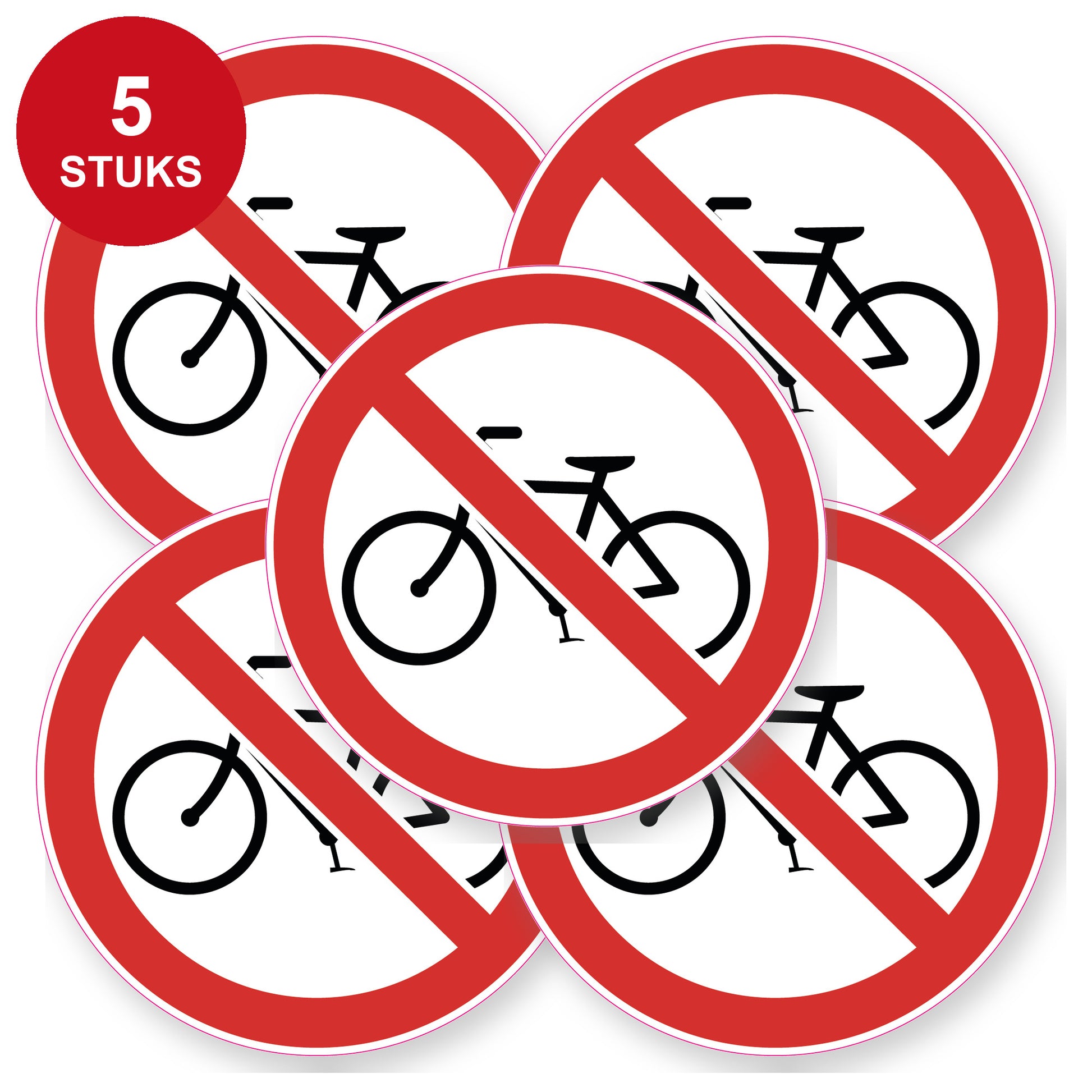 Geen fietsen plaatsen sticker | 5 stuks van 20 cm | Verbodssticker - 5 stuks