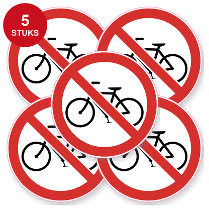 Geen fietsen plaatsen sticker | 5 stuks van 20 cm | Verbodssticker - 5 stuks