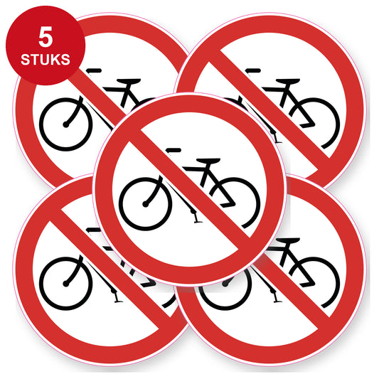 Geen fietsen plaatsen sticker | 5 stuks van 20 cm | Verbodssticker - 5 stuks
