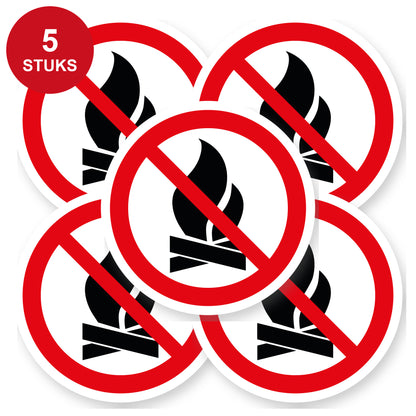 Open vuur verboden sticker 20 cm | 5 stuks | Pictogram vinyl - 5 stuks