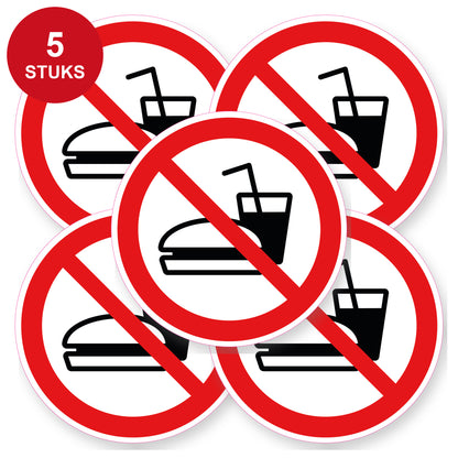 Verboden eten en drinken sticker 20 cm | 5 stuks | Pictogram vinyl - 5 stuks