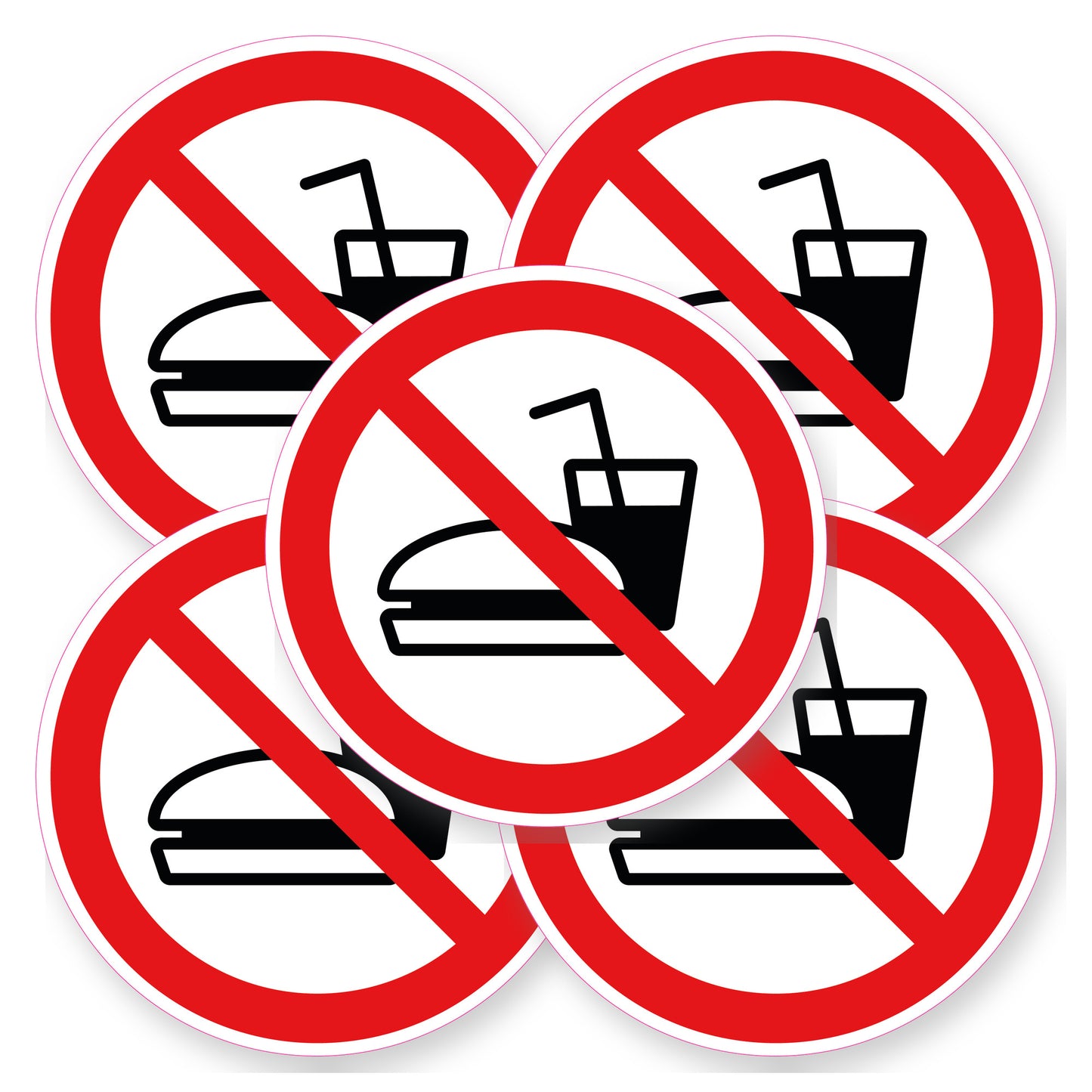 Verboden eten en drinken sticker 20 cm | 5 stuks | Pictogram vinyl - set van 5 stickers