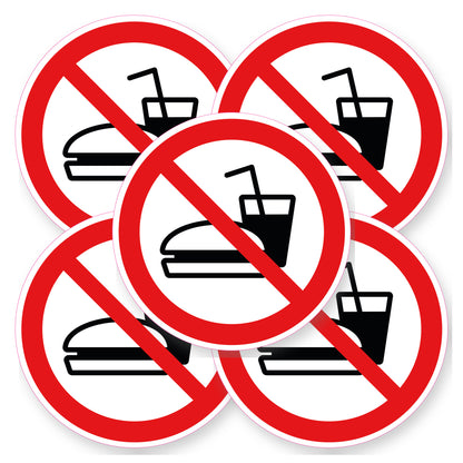 Verboden eten en drinken sticker 20 cm | 5 stuks | Pictogram vinyl - set van 5 stickers