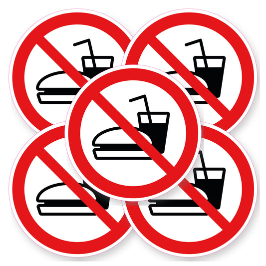 Verboden eten en drinken sticker 20 cm | 5 stuks | Pictogram vinyl - set van 5 stickers