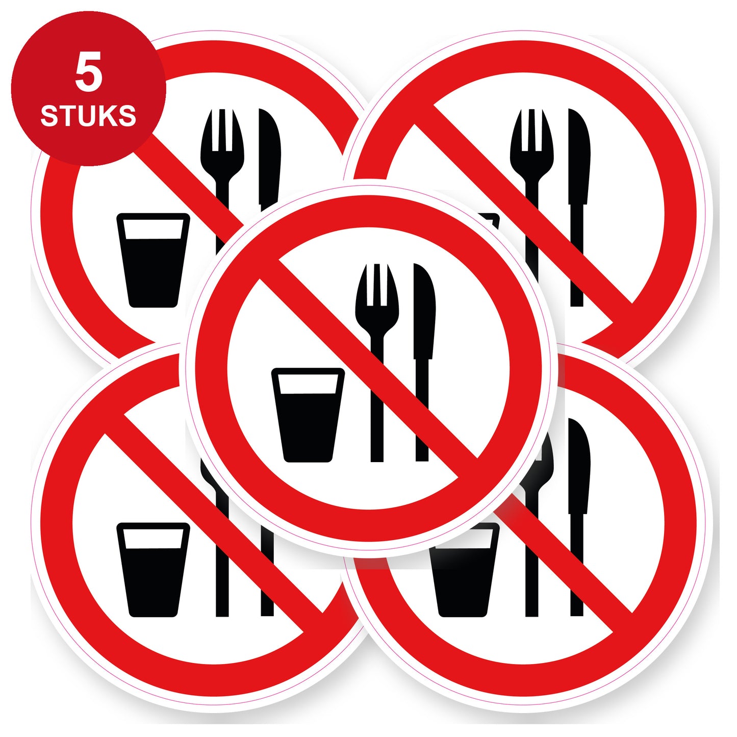 Verboden eten en drinken sticker bestek 20 cm | 5 stuks | Pictogram vinyl - 5 stuks