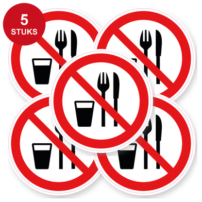 Verboden eten en drinken sticker bestek 20 cm | 5 stuks | Pictogram vinyl - 5 stuks