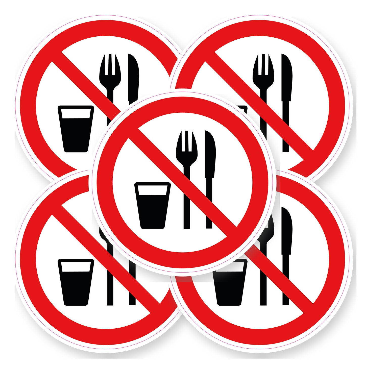 Verboden eten en drinken sticker bestek 20 cm | 5 stuks | Pictogram vinyl - set van 5 stickers