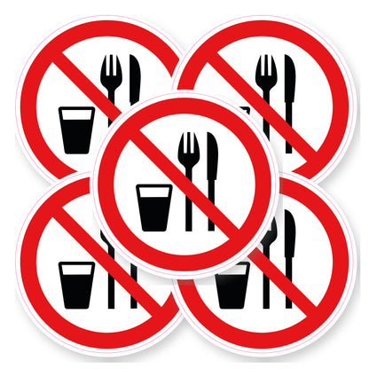 Verboden eten en drinken sticker bestek 20 cm | 5 stuks | Pictogram vinyl - set van 5 stickers