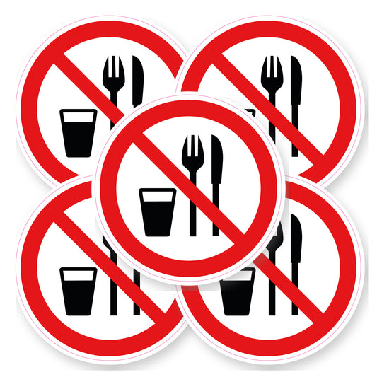 Verboden eten en drinken sticker bestek 20 cm | 5 stuks | Pictogram vinyl - set van 5 stickers