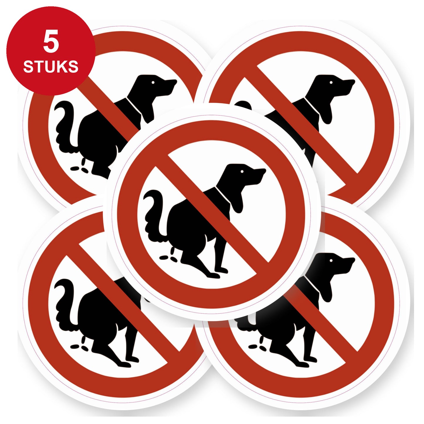 Geen hondenpoep sticker | 5 stuks van 20 cm | Pictogram vinyl - 5 stuks