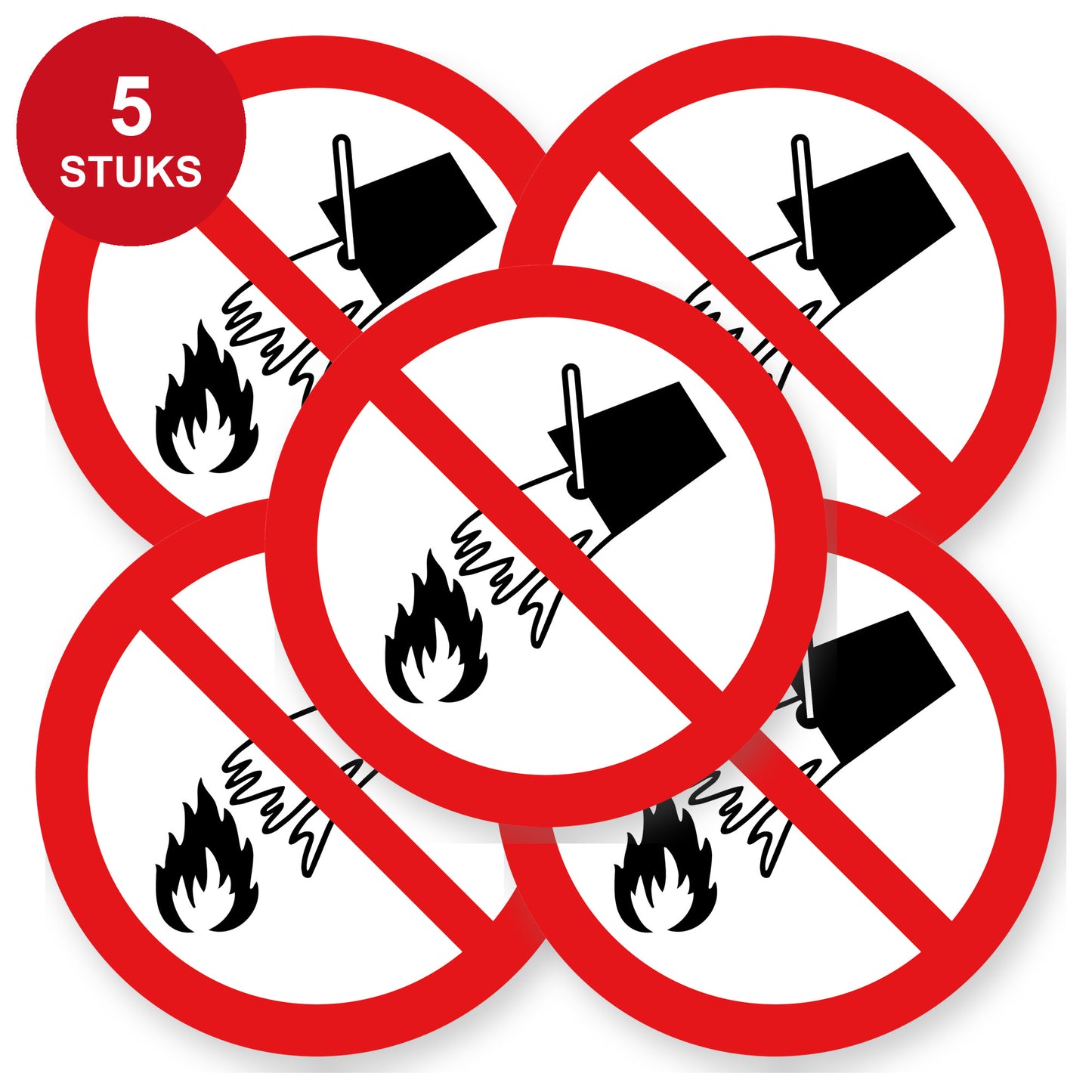 Verboden vuur te blussen met water sticker 20 cm | 5 stuks | Pictogram vinyl - 5 stuks