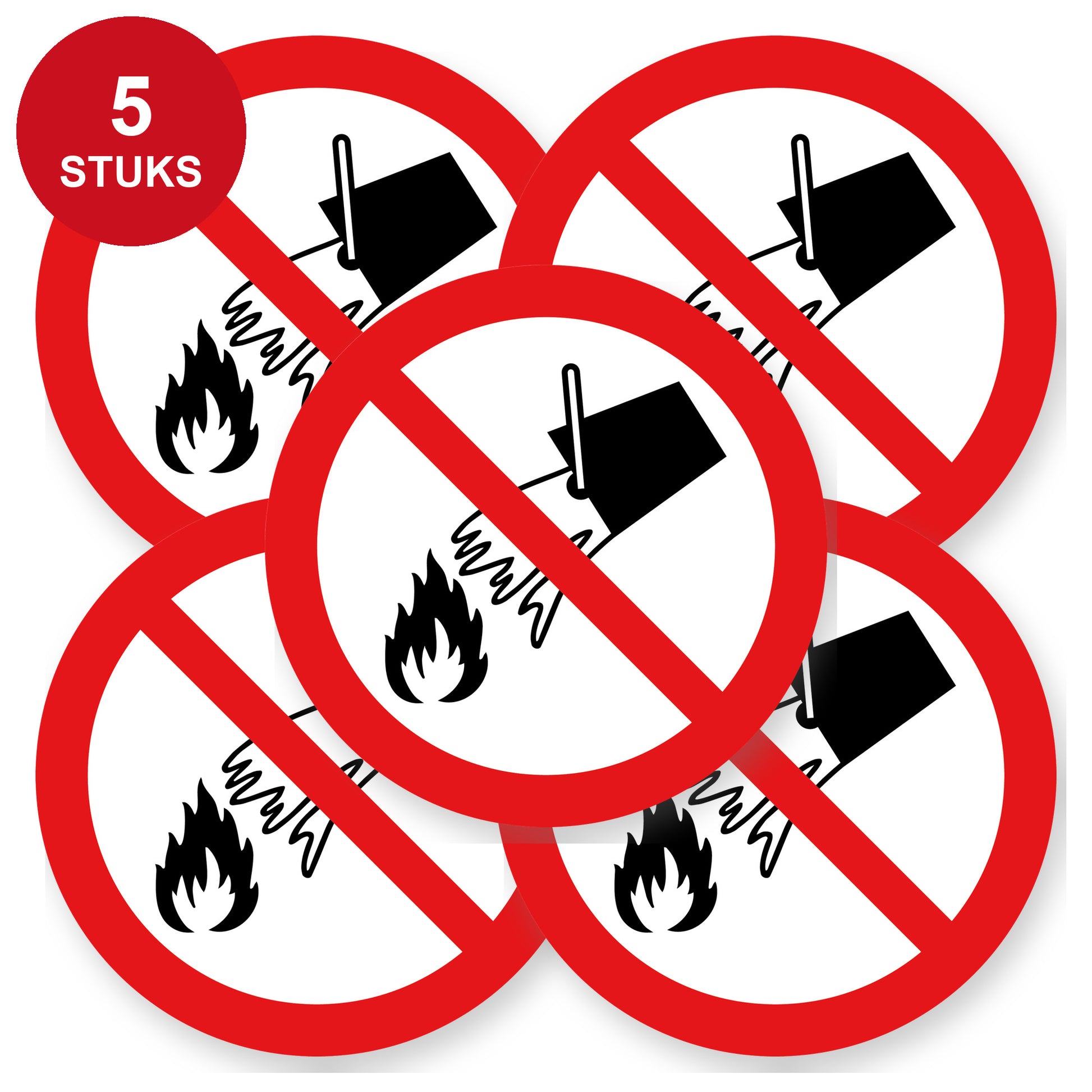 Verboden vuur te blussen met water sticker 20 cm | 5 stuks | Pictogram vinyl - 5 stuks