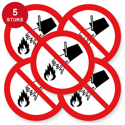 Verboden vuur te blussen met water sticker 20 cm | 5 stuks | Pictogram vinyl - 5 stuks