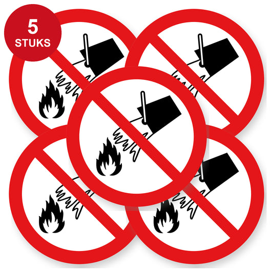 Verboden vuur te blussen met water sticker 20 cm | 5 stuks | Pictogram vinyl - 5 stuks