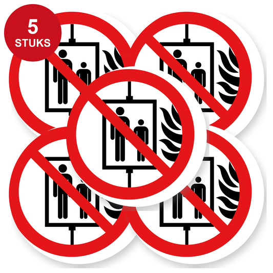Verboden lift te gebruiken bij brand sticker | 5 stuks van 20 cm | Pictogram vinyl - 5 stuks