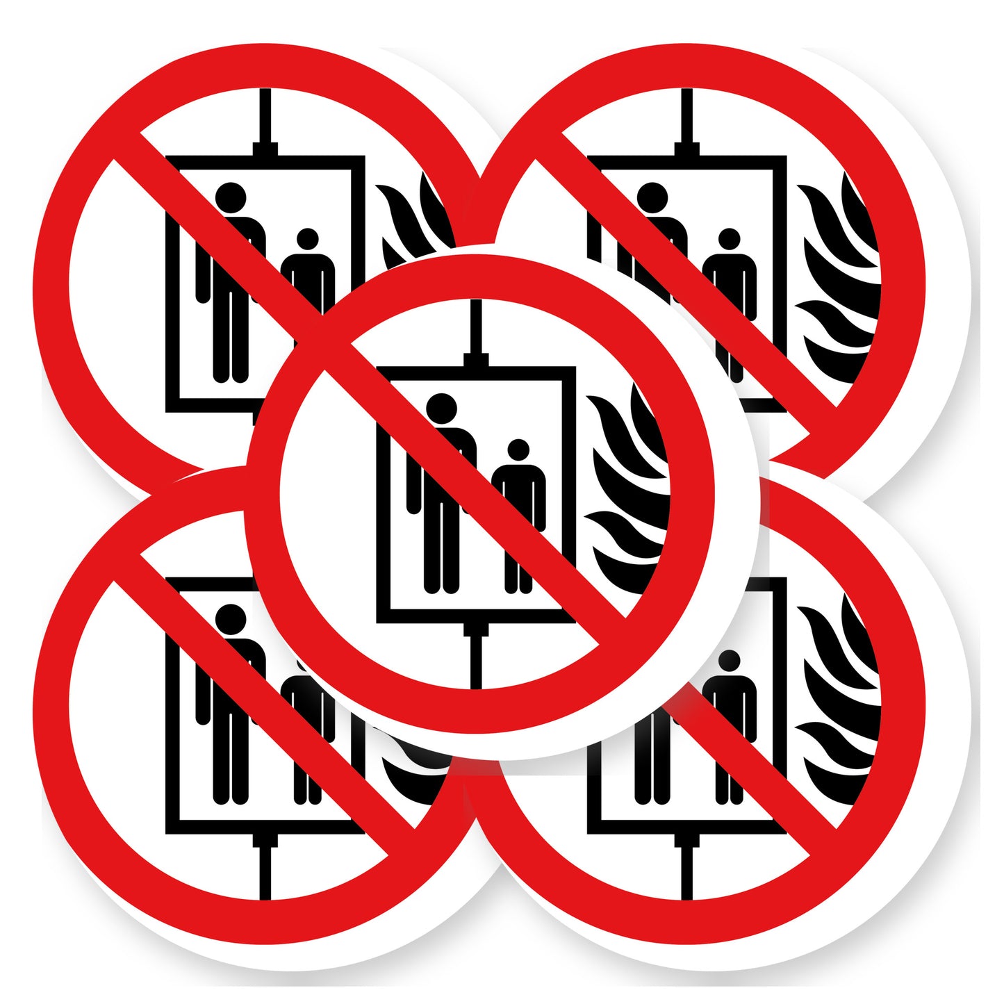 Verboden lift te gebruiken bij brand sticker | 5 stuks van 20 cm | Pictogram vinyl - set van 5 stickers