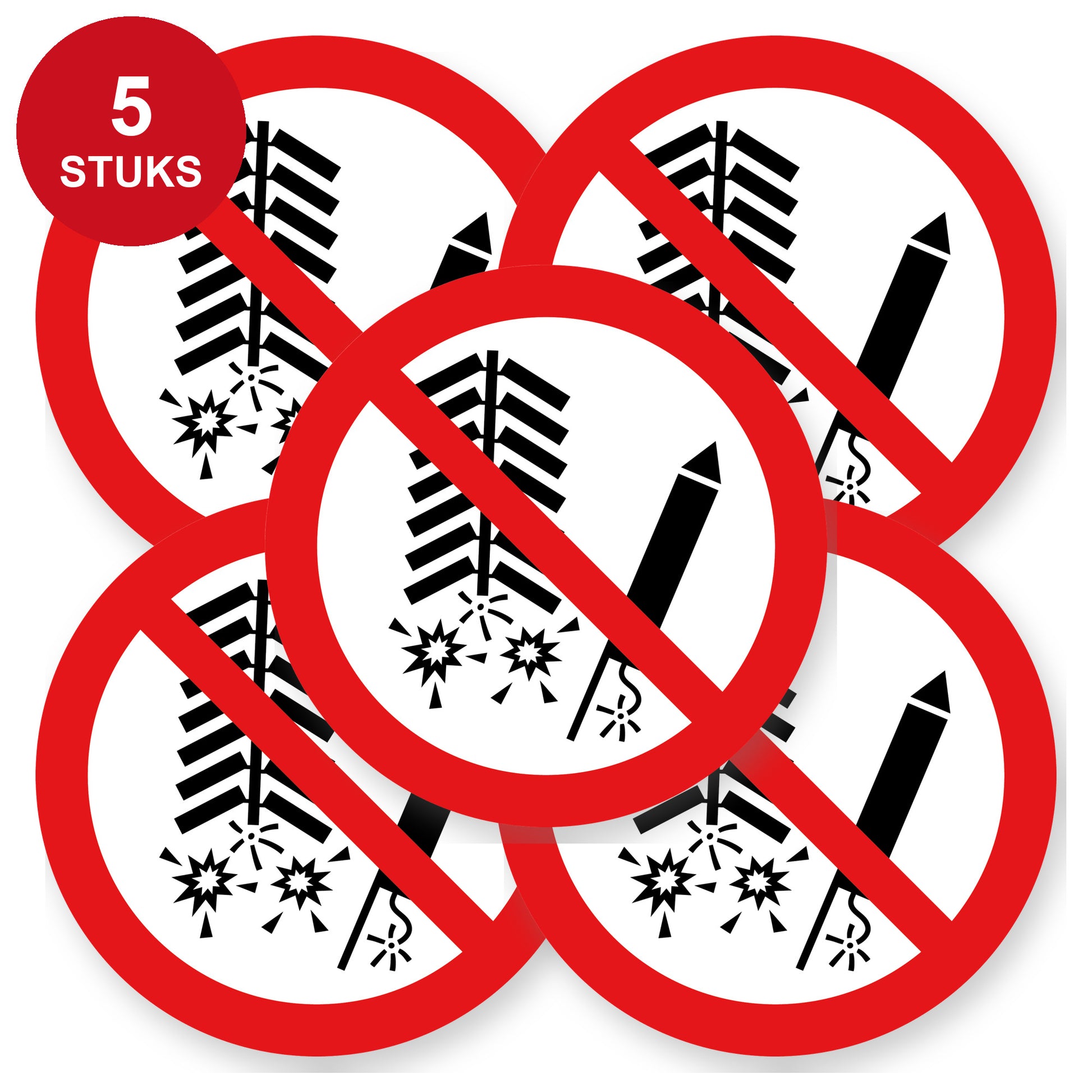 Verboden vuurwerk afsteken sticker 20 cm | 5 stuks | Pictogram vinyl - 5 stuks