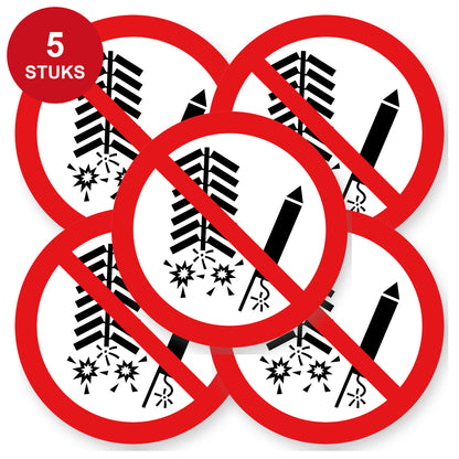 Verboden vuurwerk afsteken sticker 20 cm | 5 stuks | Pictogram vinyl - 5 stuks