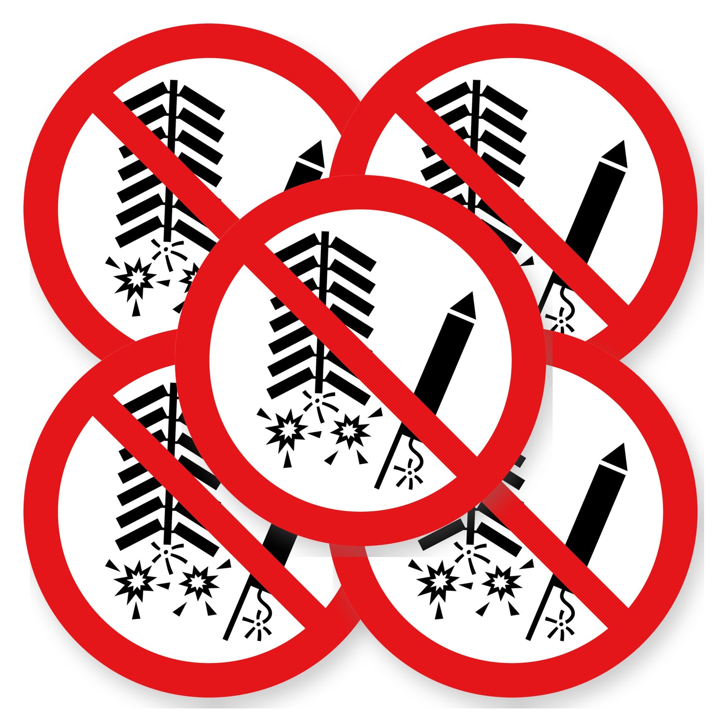 Verboden vuurwerk afsteken sticker 20 cm | 5 stuks | Pictogram vinyl - set van 5 stickers