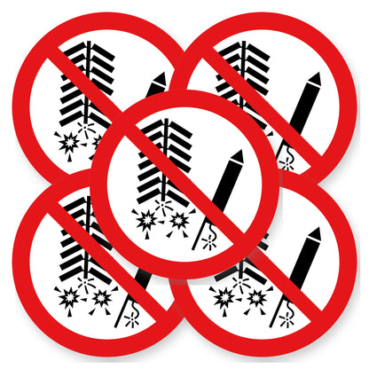 Verboden vuurwerk afsteken sticker 20 cm | 5 stuks | Pictogram vinyl - set van 5 stickers