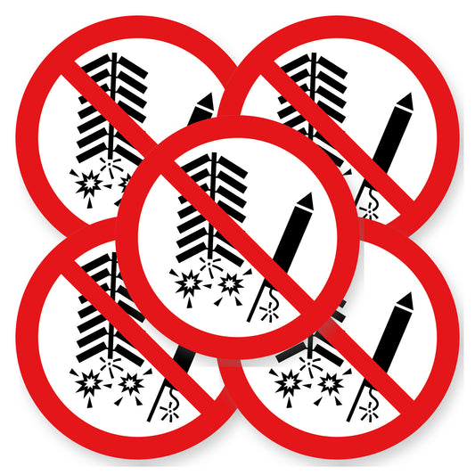 Verboden vuurwerk afsteken sticker 20 cm | 5 stuks | Pictogram vinyl - set van 5 stickers