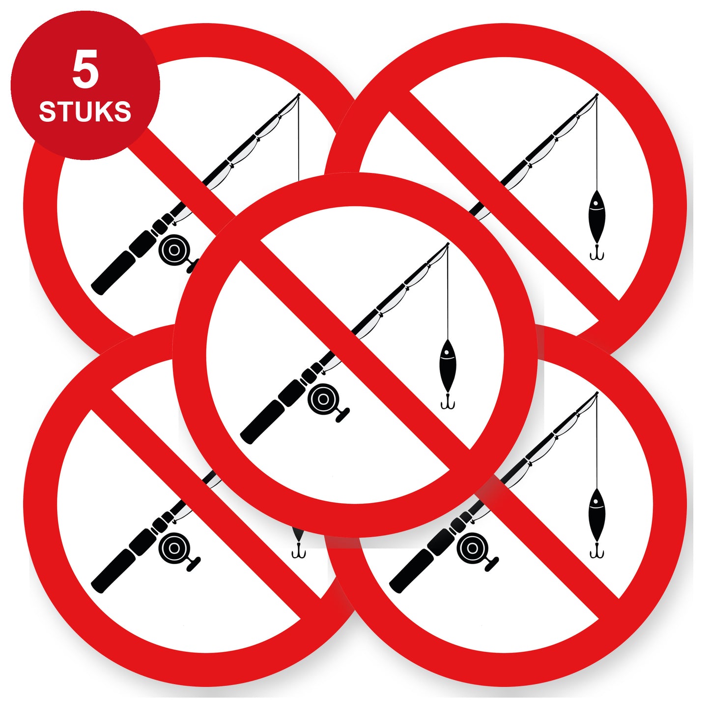 Verboden te vissen sticker 20 cm | 5 stuks | Pictogram vinyl - 5 stuks