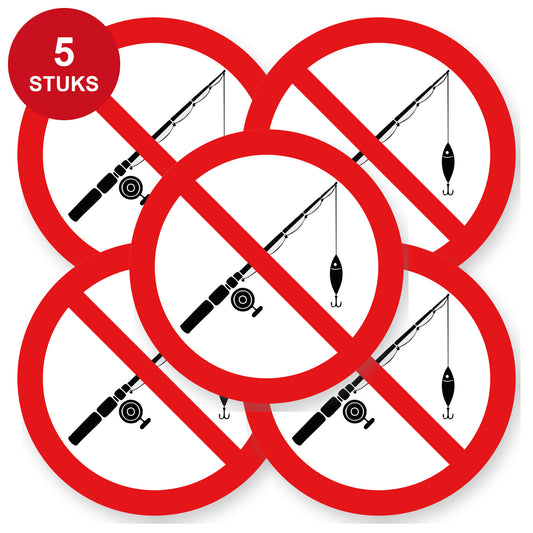 Verboden te vissen sticker 20 cm | 5 stuks | Pictogram vinyl - 5 stuks