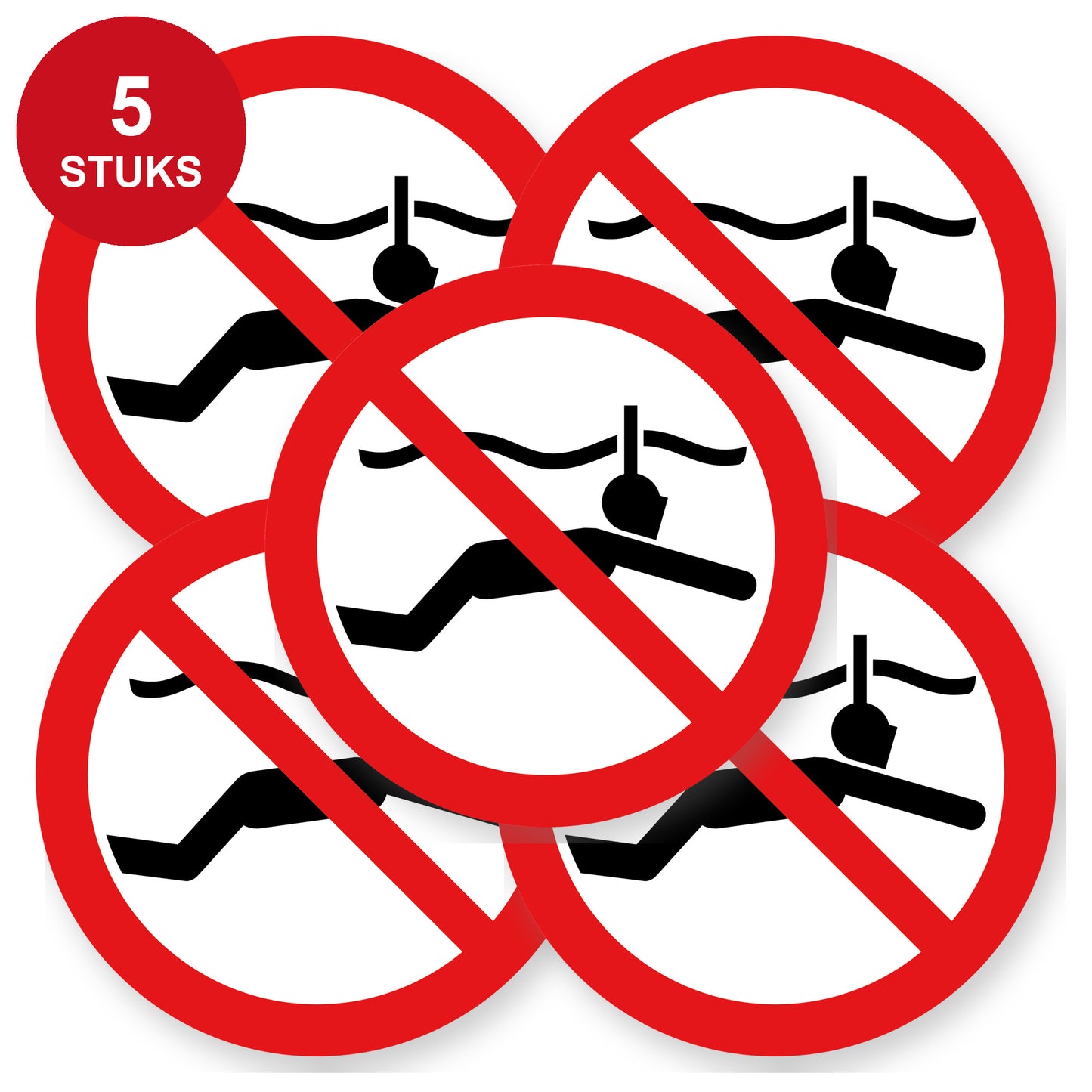 Verboden te snorkelen sticker 20 cm | 5 stuks | Pictogram vinyl - 5 stuks