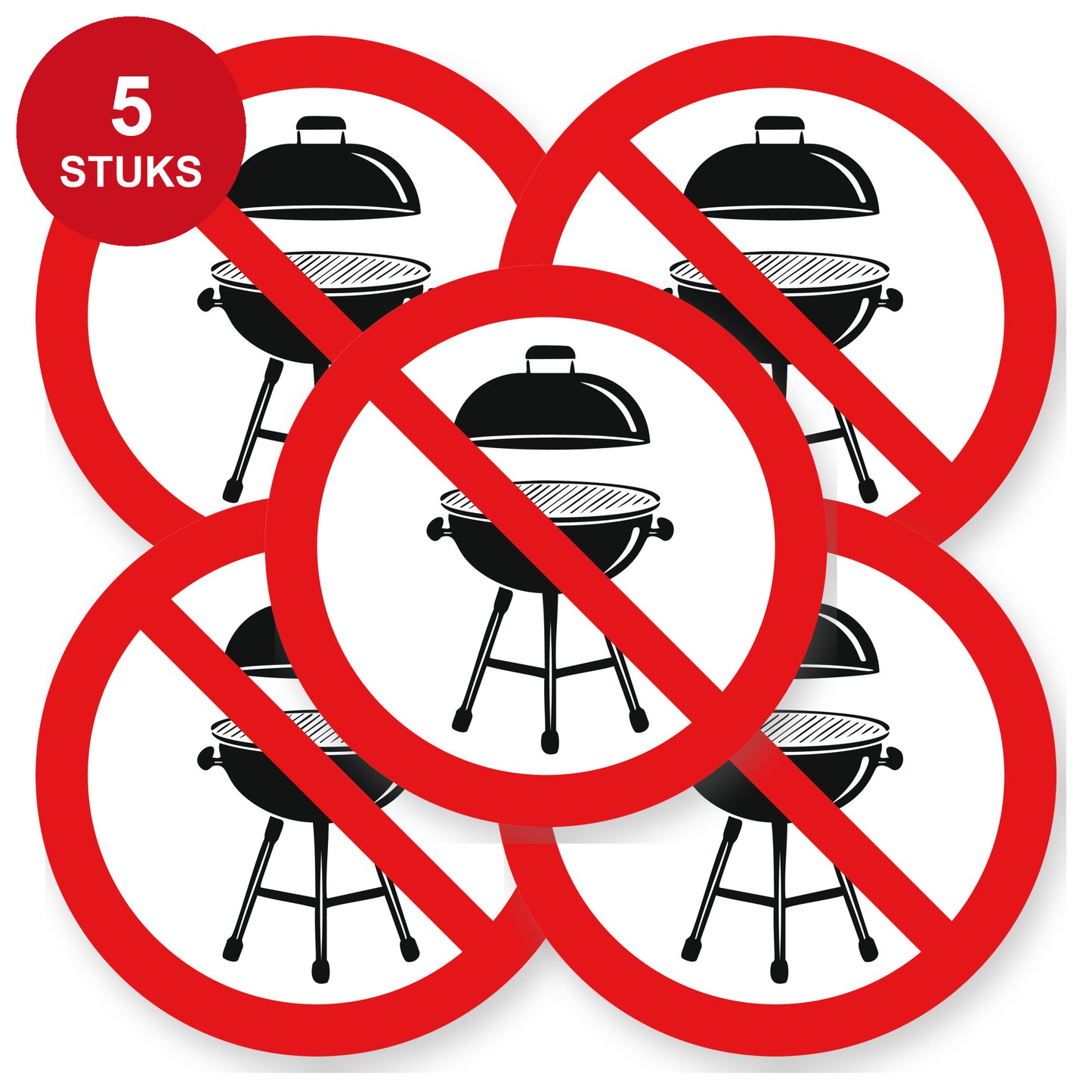 Verboden te barbecueën stickers | 5 Stuks 20 cm | Pictogram sticker | Vinyl - 5 stuks