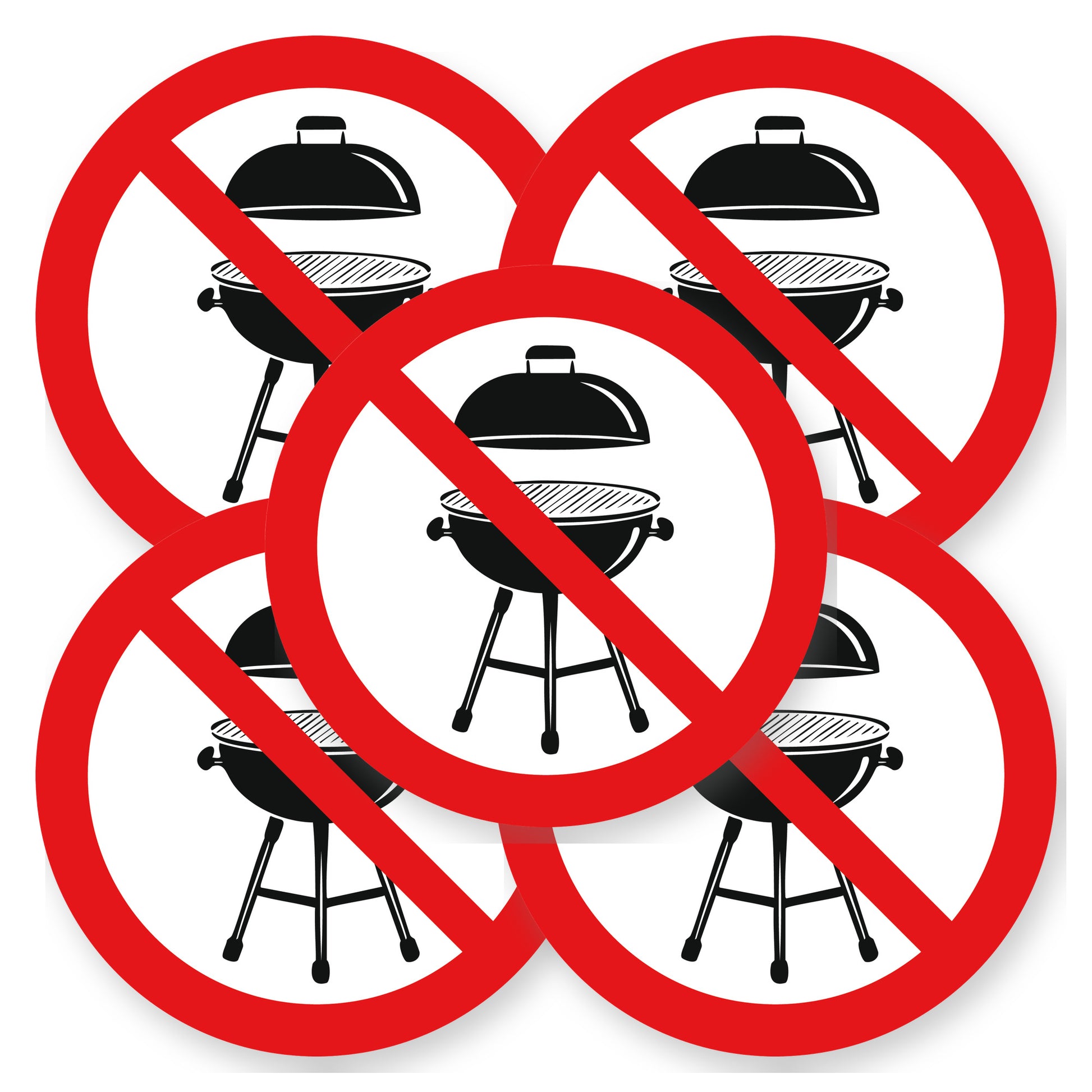 Verboden te barbecueën stickers | 5 Stuks 20 cm | Pictogram sticker | Vinyl - set van 5 stickers
