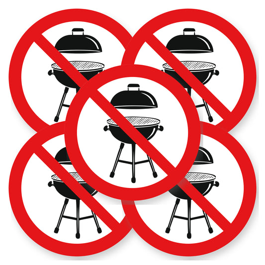 Verboden te barbecueën stickers | 5 Stuks 20 cm | Pictogram sticker | Vinyl - set van 5 stickers