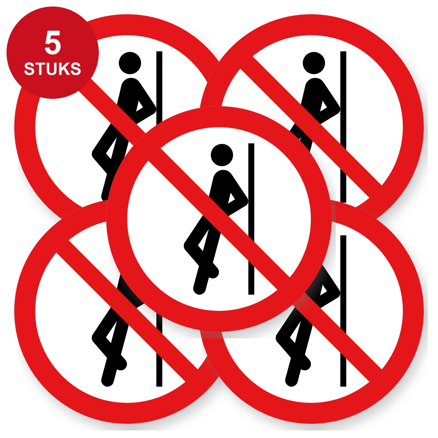 Verboden te leunen sticker 20 cm | 5 stuks | Pictogram vinyl - 5 stuks