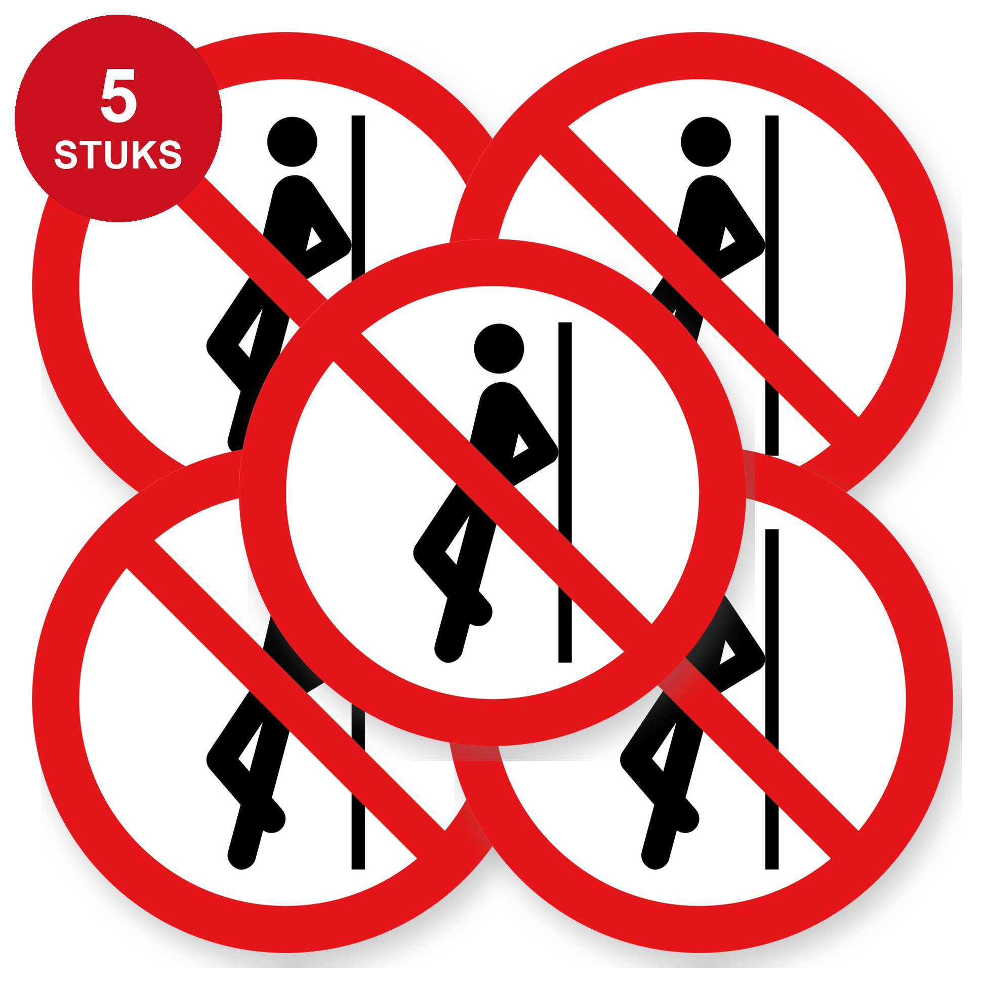 Verboden te leunen sticker 20 cm | 5 stuks | Pictogram vinyl - 5 stuks