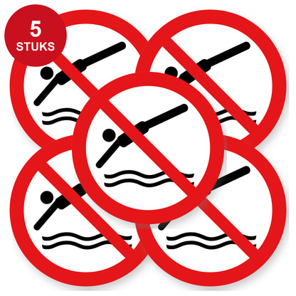 Verboden te duiken sticker | 5 stuks 20 cm | Duikverbod pictogramsticker | Vinyl - 5 stuks