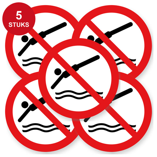 Verboden te duiken sticker | 5 stuks 20 cm | Duikverbod pictogramsticker | Vinyl - 5 stuks