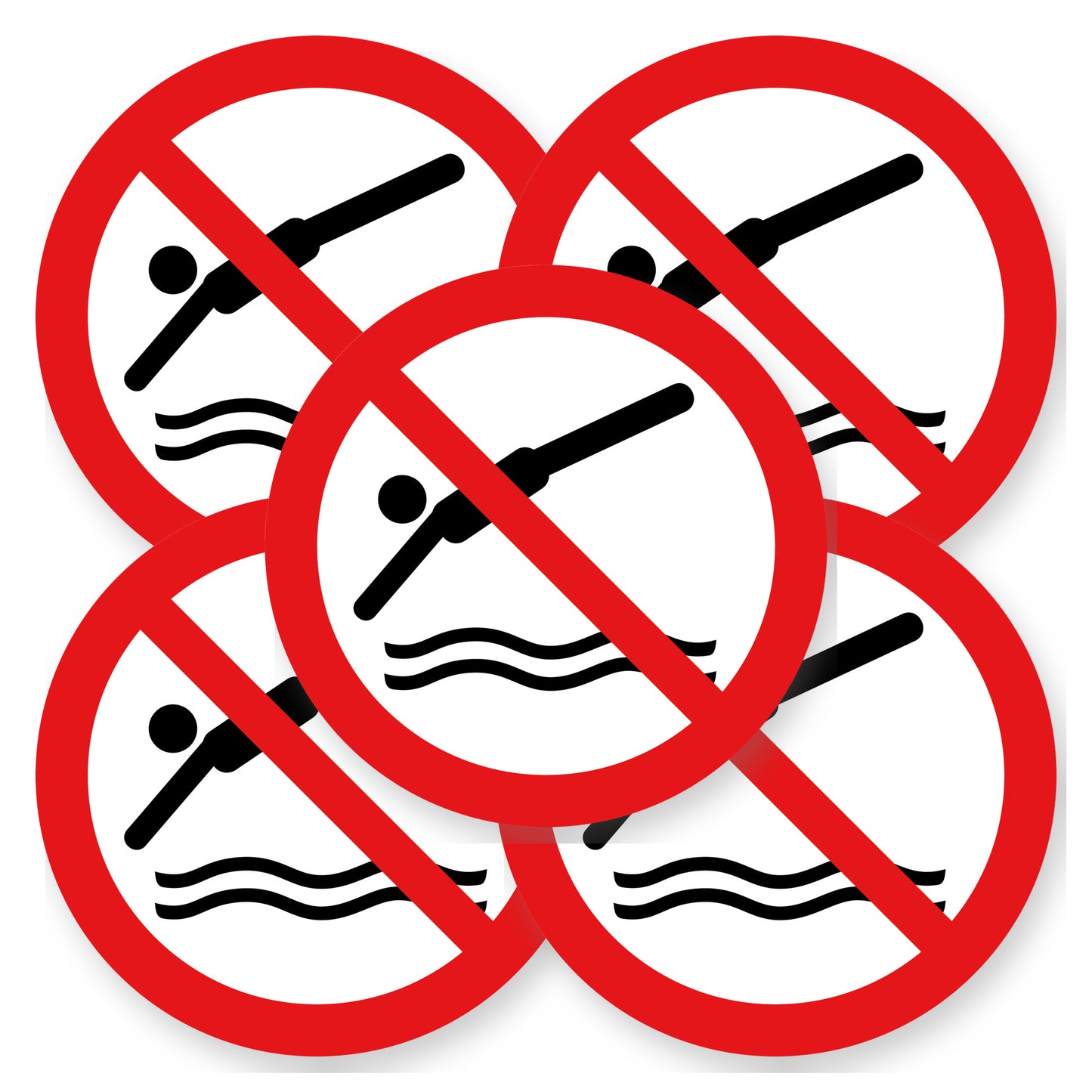 Verboden te duiken sticker | 5 stuks 20 cm | Duikverbod pictogramsticker | Vinyl - set van 5 stickers