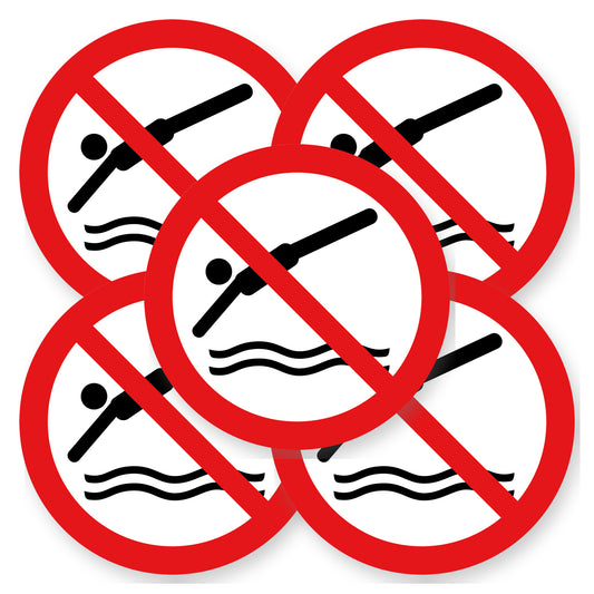 Verboden te duiken sticker | 5 stuks 20 cm | Duikverbod pictogramsticker | Vinyl - set van 5 stickers