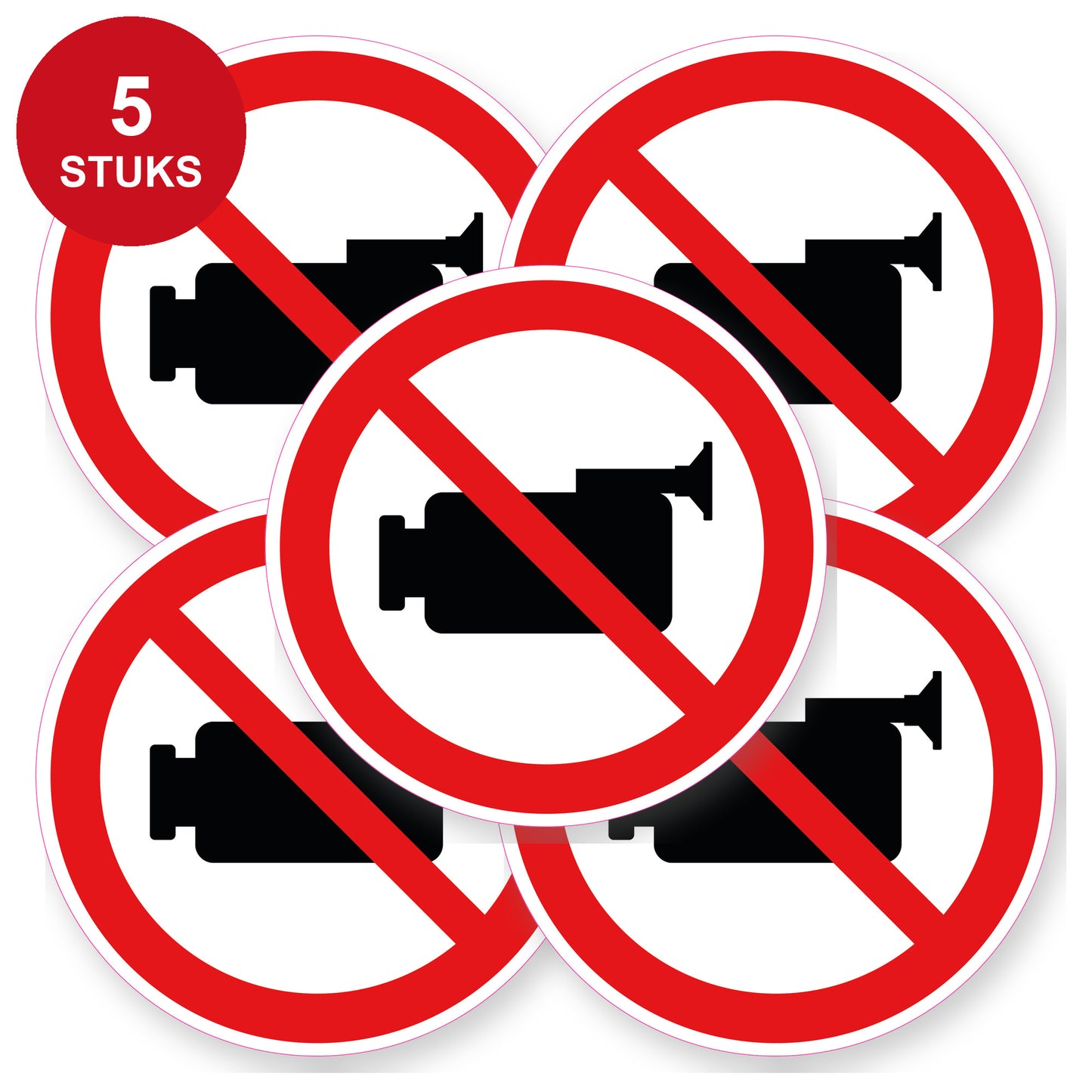 Verboden te filmen sticker 20 cm | 5 stuks | Pictogram vinyl - 5 stuks