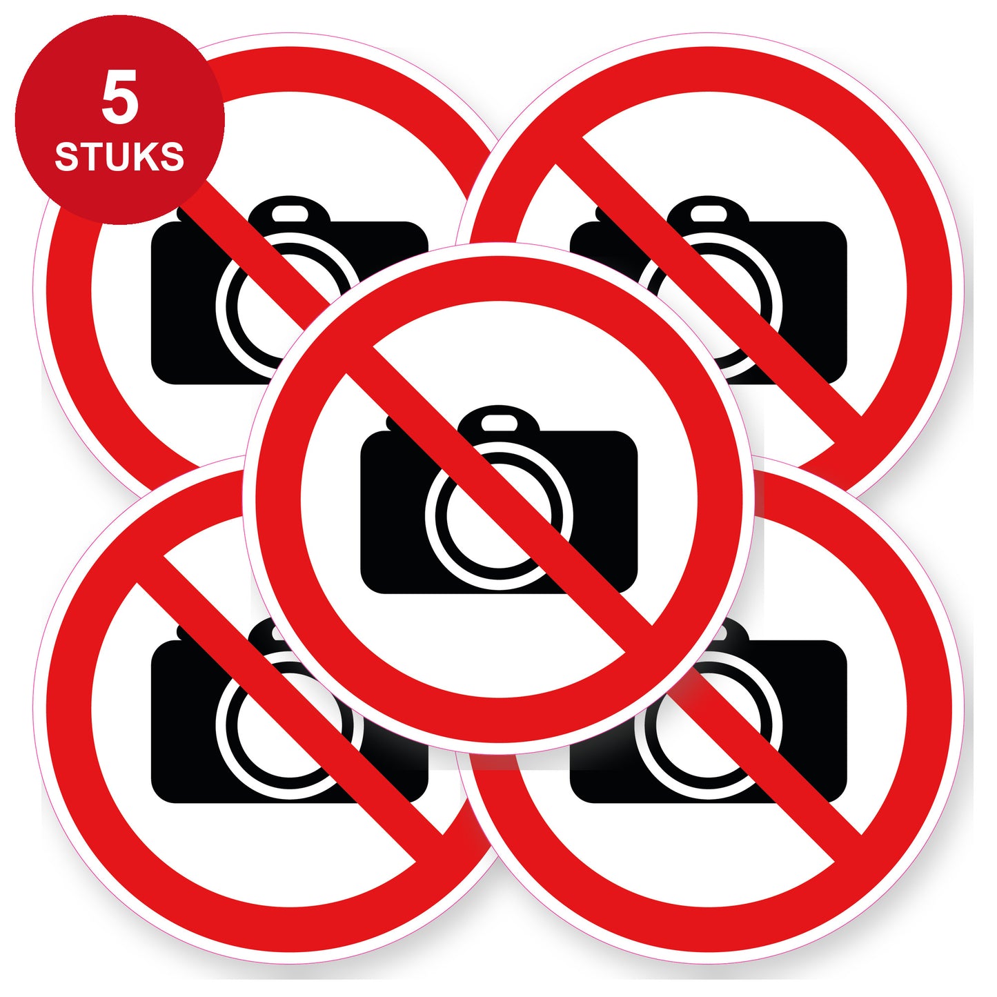 Verboden te fotograferen sticker 20 cm | 5 stuks | Pictogram vinyl - 5 stuks