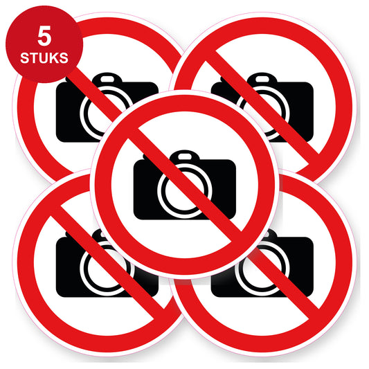 Verboden te fotograferen sticker 20 cm | 5 stuks | Pictogram vinyl - 5 stuks