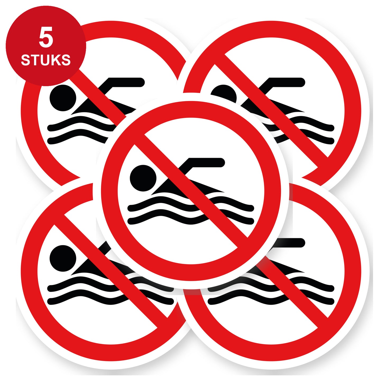 Verboden te zwemmen sticker 20 cm | 5 stuks | Pictogram vinyl - 5 stuks