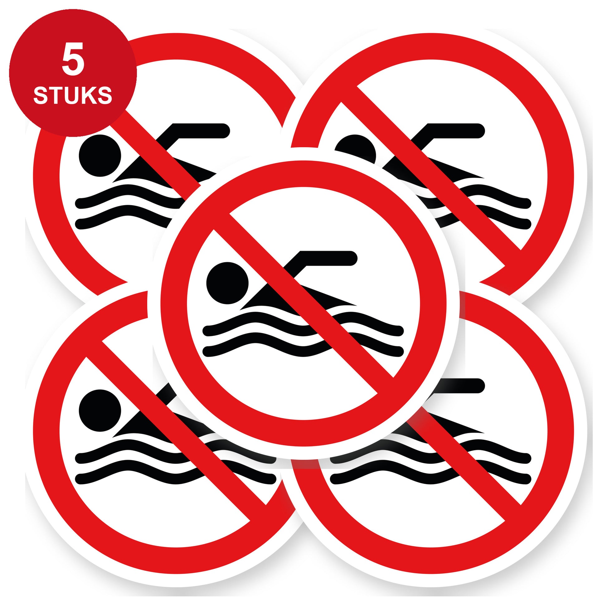 Verboden te zwemmen sticker 20 cm | 5 stuks | Pictogram vinyl - 5 stuks