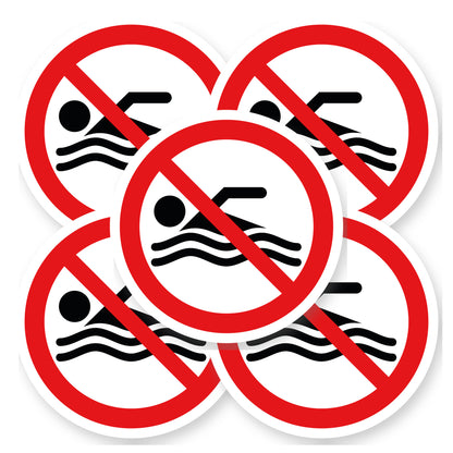 Verboden te zwemmen sticker 20 cm | 5 stuks | Pictogram vinyl - set van 5 stickers