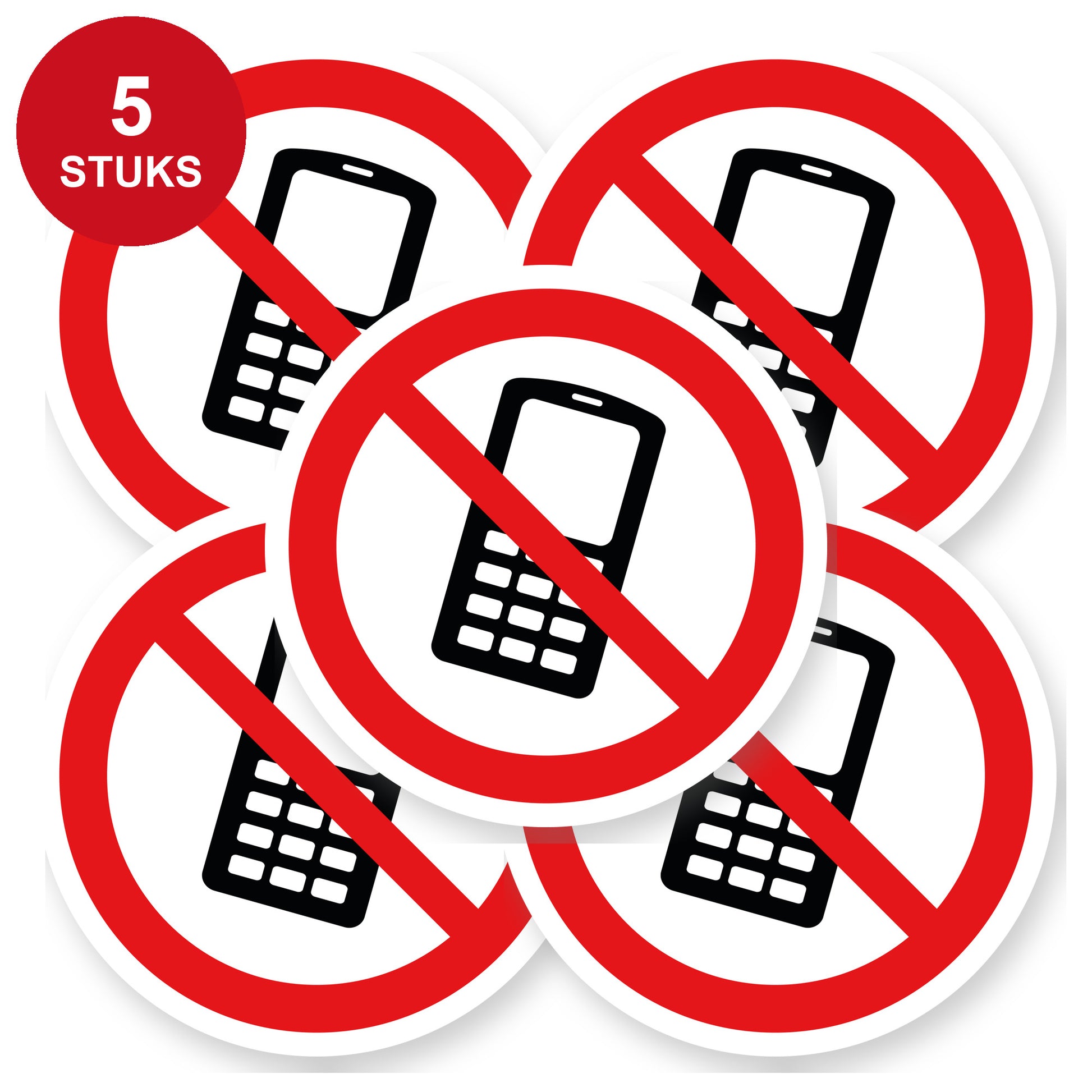 Verboden telefoon te gebruiken sticker 20 cm | 5 stuks | Pictogram vinyl - 5 stuks