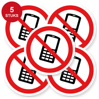 Verboden telefoon te gebruiken sticker 20 cm | 5 stuks | Pictogram vinyl - 5 stuks