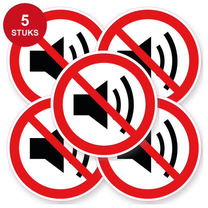 Verboden hard geluid te maken sticker 20 cm | 5 stuks | Pictogram vinyl - 5 stuks