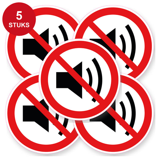 Verboden hard geluid te maken sticker 20 cm | 5 stuks | Pictogram vinyl - 5 stuks