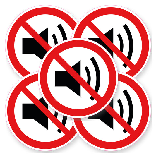Verboden hard geluid te maken sticker 20 cm | 5 stuks | Pictogram vinyl - set van 5 stickers