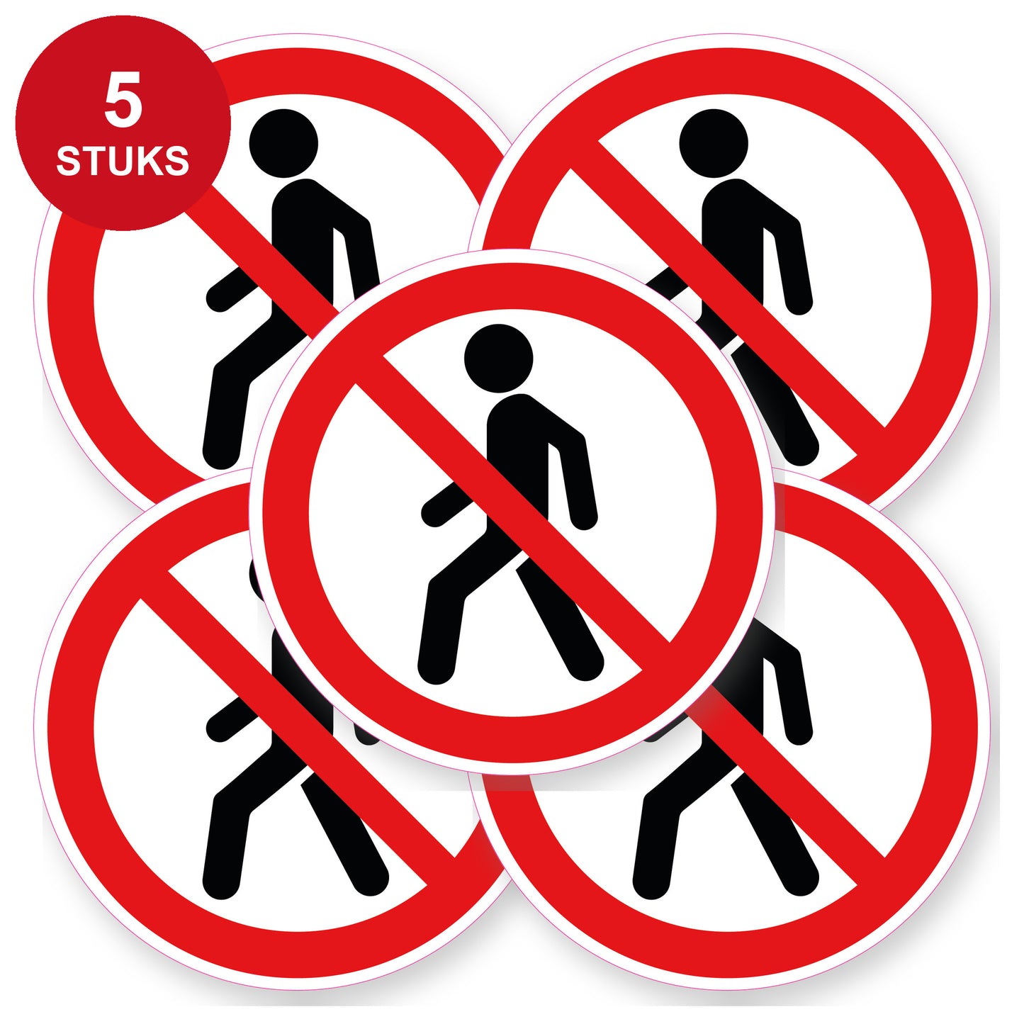 Verboden hier te wandelen sticker 20 cm | 5 stuks | Pictogram vinyl - 5 stuks